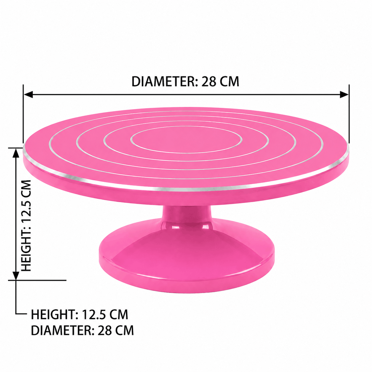 28cm Pink Cake Decorating Turntable Stand with Smooth 360 Degree Rotation